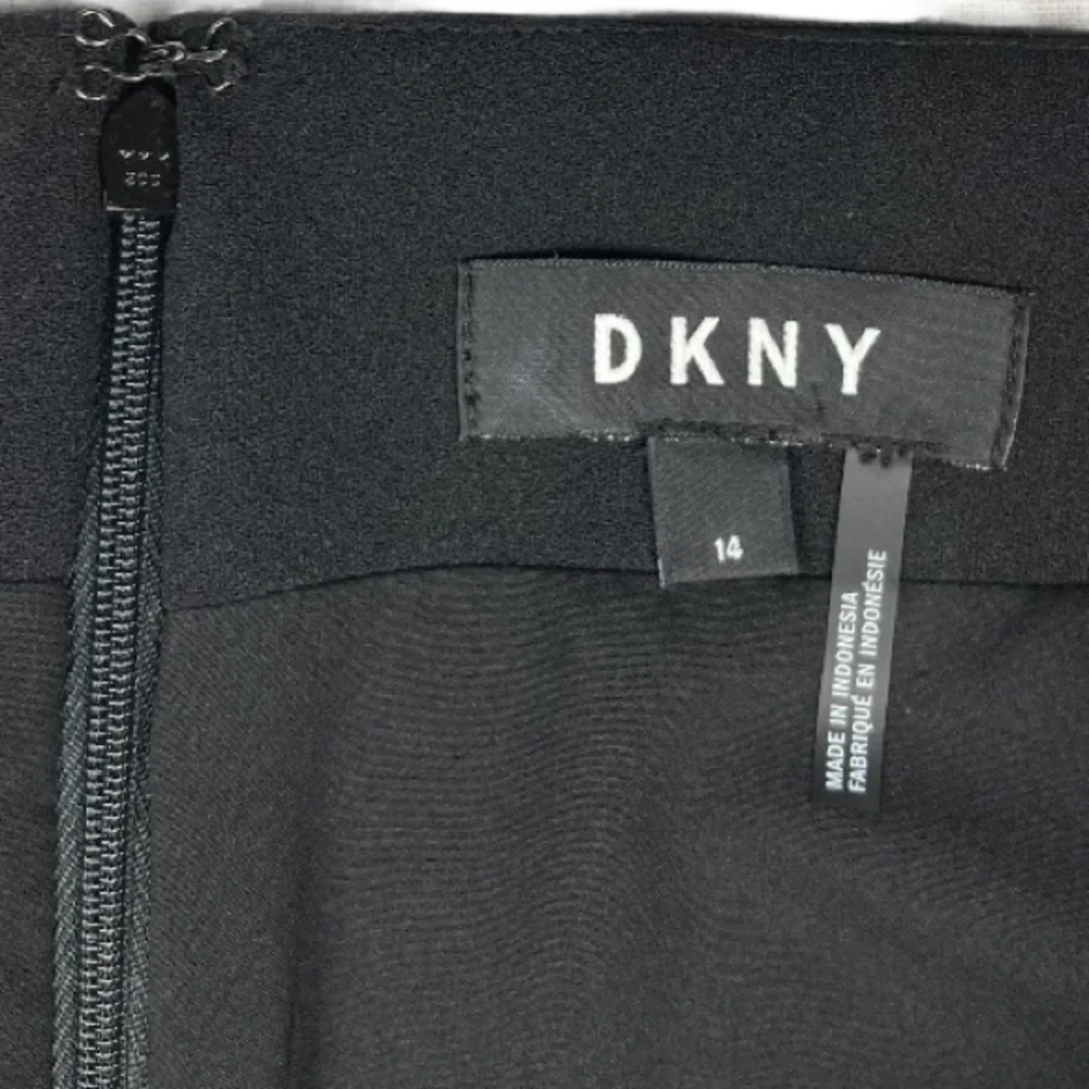 DKNY Black Midi Skirt with Tan and White Stripe Detail